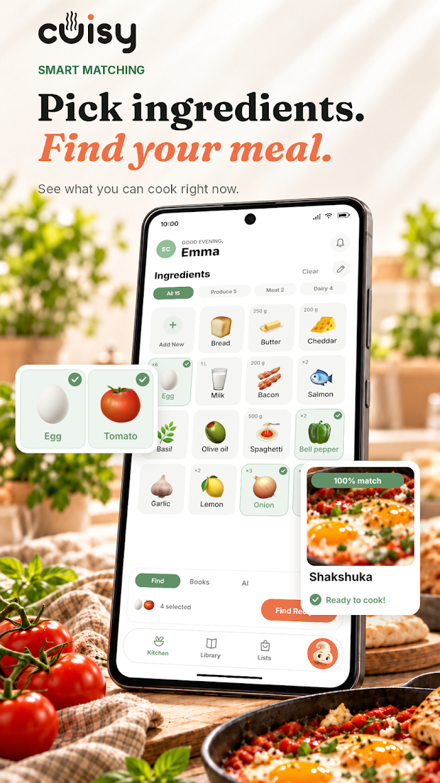 Ingredient selection and recipe matching in Cuisy.